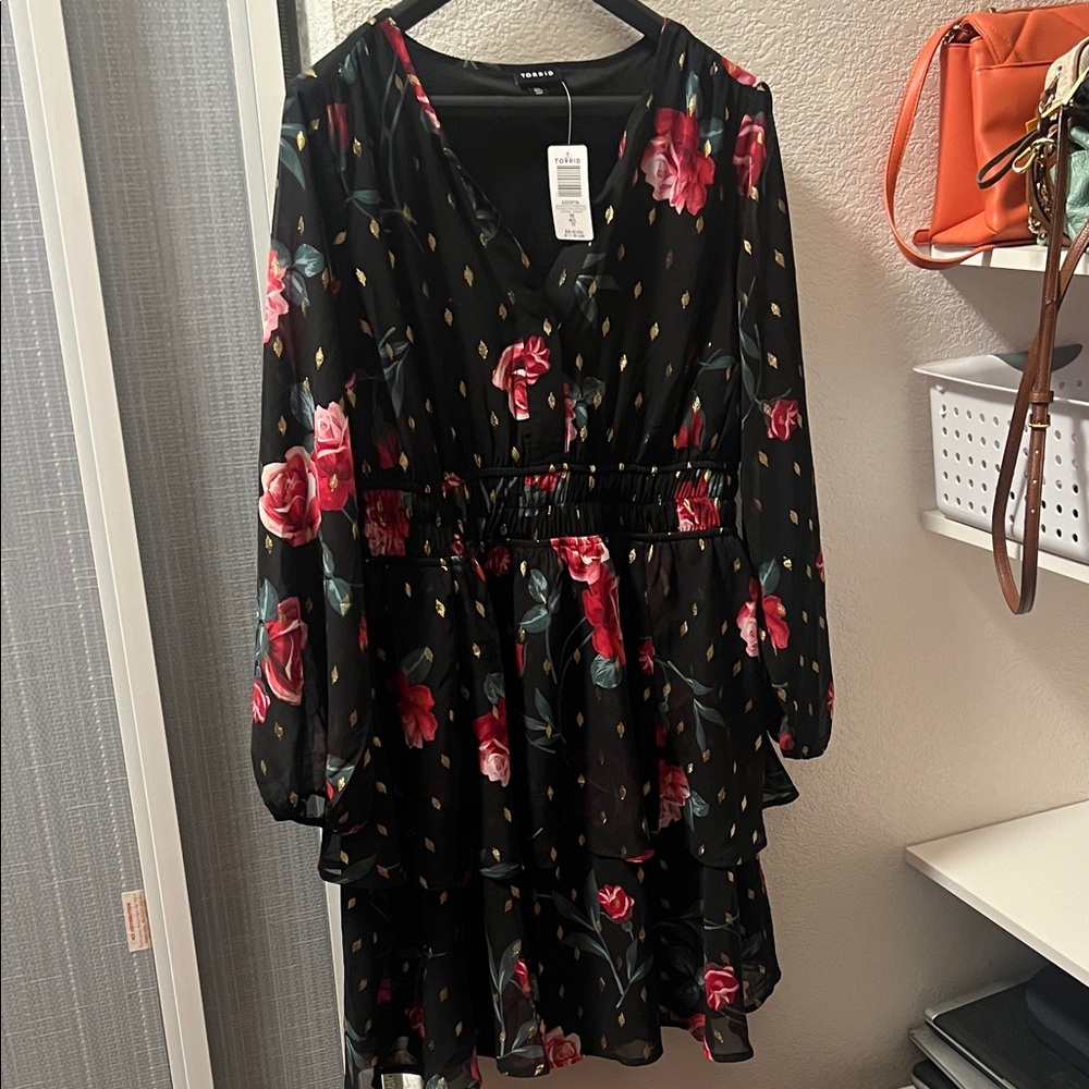 Torrid Black Dress with Pink Floral Design